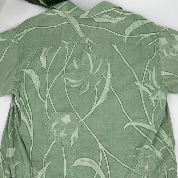 Tori Richards Vintage Hawaiian Print  Aloha Shirt Green/Cream Floral Large - Picture 5 of 5